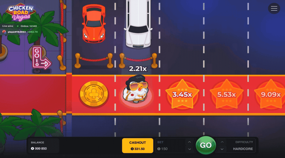 Chicken Road Vegas gameplay animation